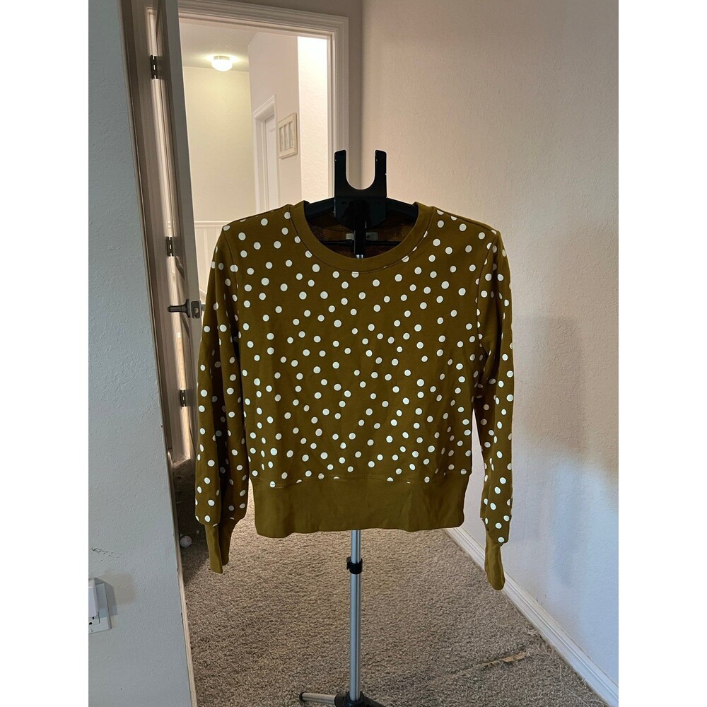 Madewell NWT! Banded Crewneck Polkadot Sweatshirt in Deep Mustard / Green Size M - Picture 2 of 12